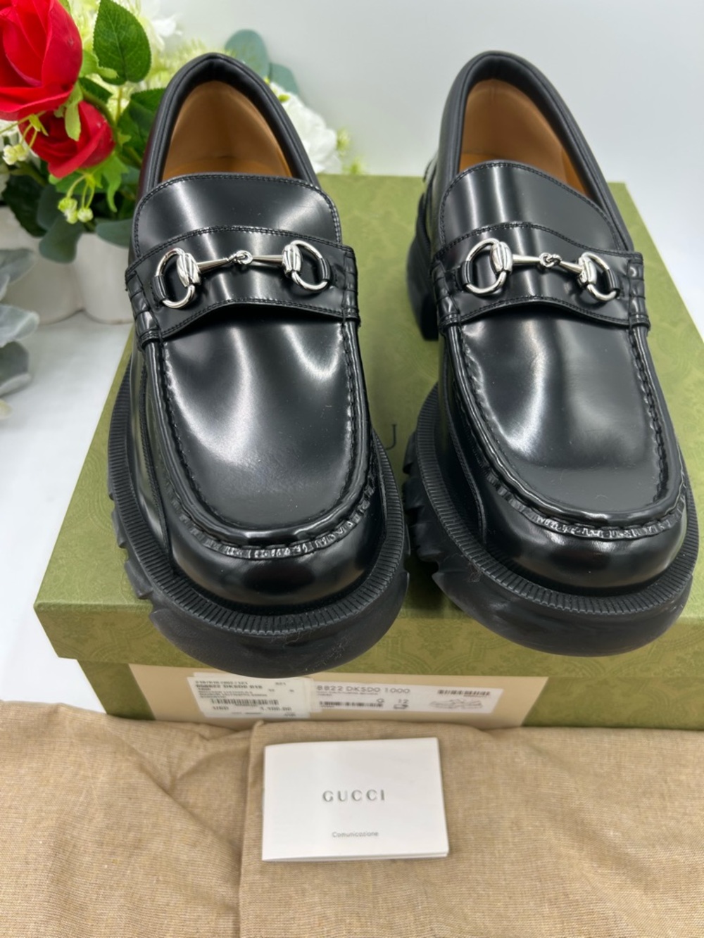 Men's Gucci, leather platform, lug sole horse bit loafers size 12 made in Italy - Picture 2 of 9
